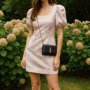 Crown & Ivy Women's Light Pink Short Puff Sleeve Jacquard Cocktail Dress S 6